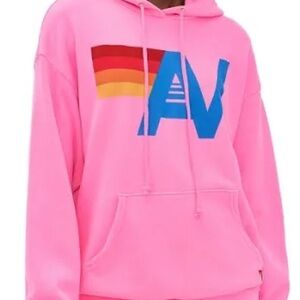 Aviator Nation Vibrant Pink Hoodie with Multicolor Logo